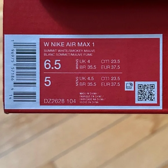 White & Brownish purple Air Max 1 worn once and come with the box FOR SALE - Picture 7 of 7